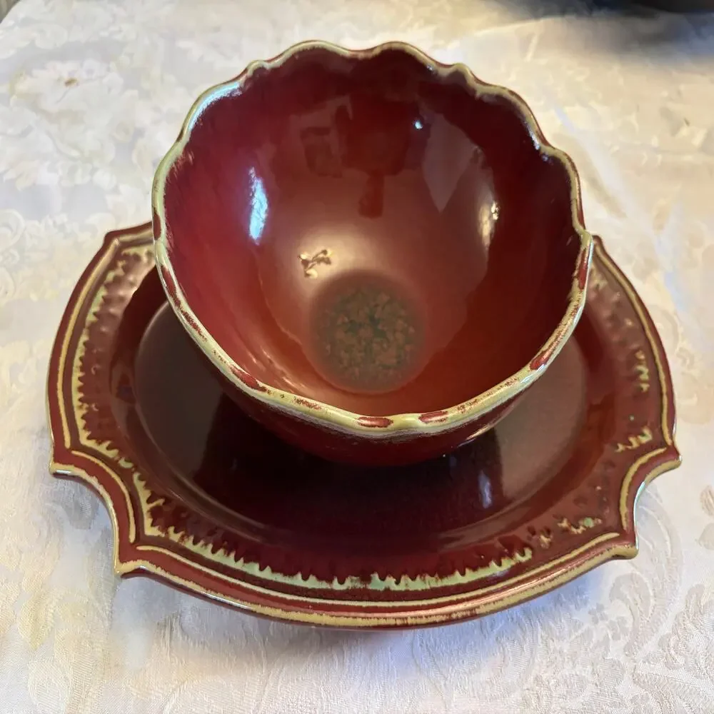 Vintage Bombay Company Tudor Stoneware Serving Platter & Bowl Set